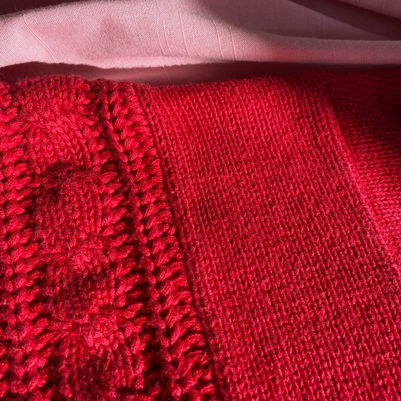 VTG 80s/90s Jantzen Red/Black Argyle Chunky Knit Crewneck Fisherman Sweater - Picture 9 of 12